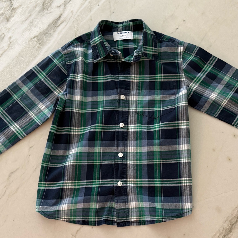 Old Navy Green and Navy Plaid Shirt